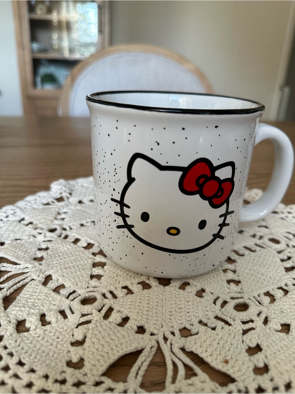 Large Hello Kitty Speckled Ceramic Mug - White with Red Bow